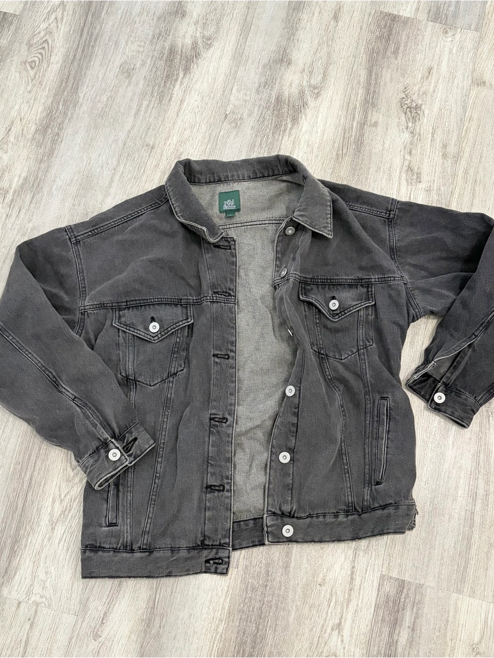 Wild Fable Faded Black Oversized Denim Jacket Women's L Cotton Boho 90S Cottage